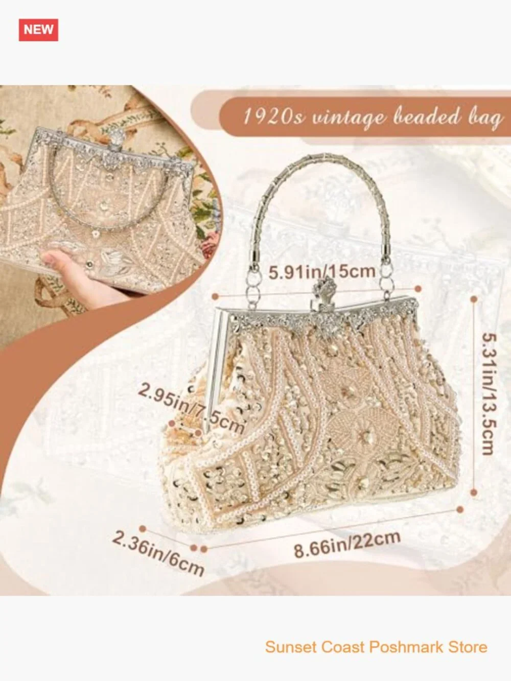 Vintage Beaded Clutch Evening Bag Rhinestone Flapper Purse Wedding Party